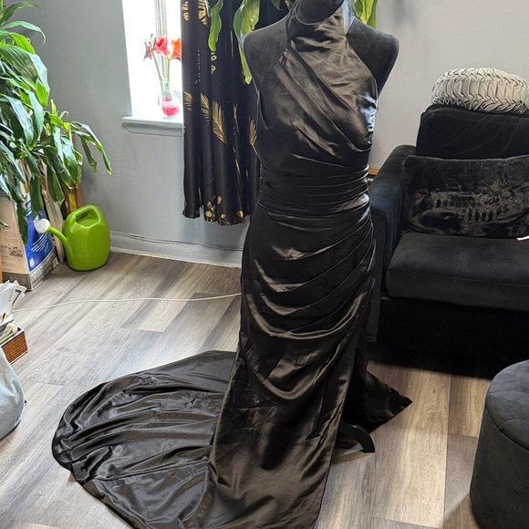 Bolodoo Dresses & Skirts - Elegant Black Satin Wedding Dress